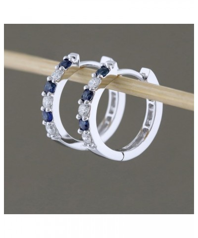 Alternate Round Gemstone & Diamond Huggies Hoop Hinged Post Earrings for Women in Gold 18K - Metal Stamp White Gold Blue Sapp...