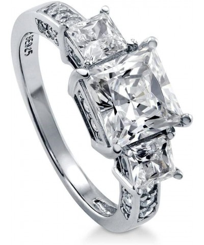 Sterling Silver 3-Stone Wedding Engagement Rings Princess Cut Cubic Zirconia CZ Ring for Women, Rhodium Plated Size 4-10 $31....