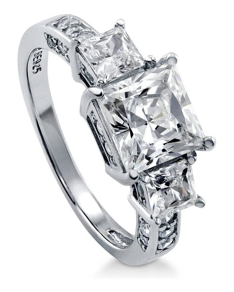 Sterling Silver 3-Stone Wedding Engagement Rings Princess Cut Cubic Zirconia CZ Ring for Women, Rhodium Plated Size 4-10 $31....