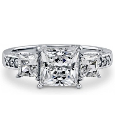 Sterling Silver 3-Stone Wedding Engagement Rings Princess Cut Cubic Zirconia CZ Ring for Women, Rhodium Plated Size 4-10 $31....