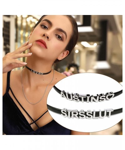 Black Leather Collar Custom Name Choker Necklaces for Women 18K Gold Plated Letter Charm Personalized Jewelry for Women Cospl...