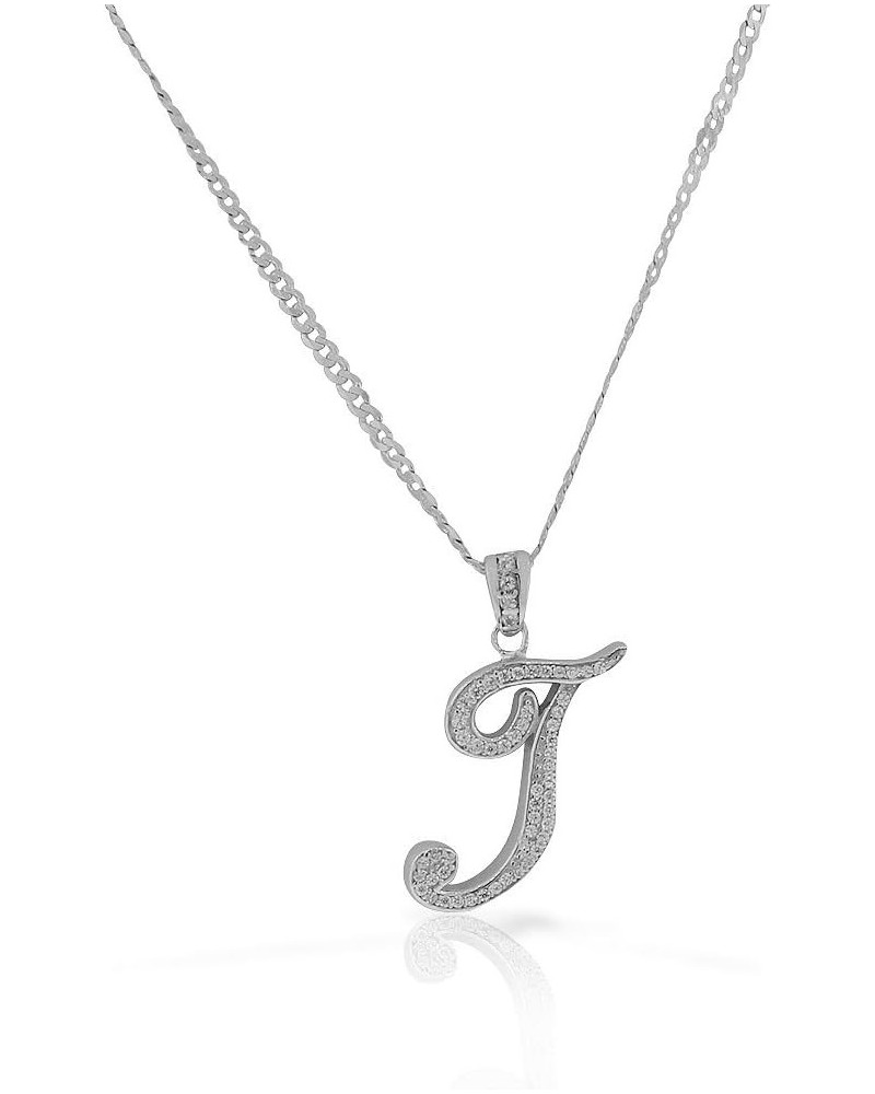 925 Sterling Silver CZ Letter Initial Pendant Necklace Letter "T $28.61 Necklaces