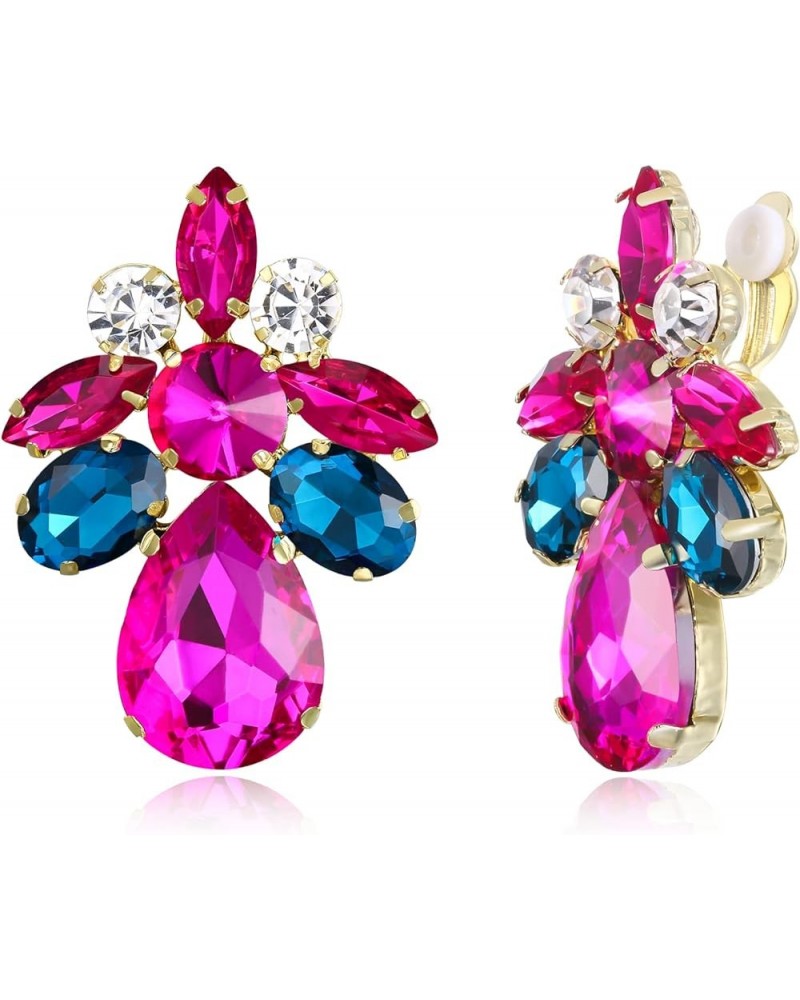 Rhinestone Clip on Earrings, Art Deco Flower Clip-on Stud Earrings for Women Girls Multicolor $10.19 Earrings