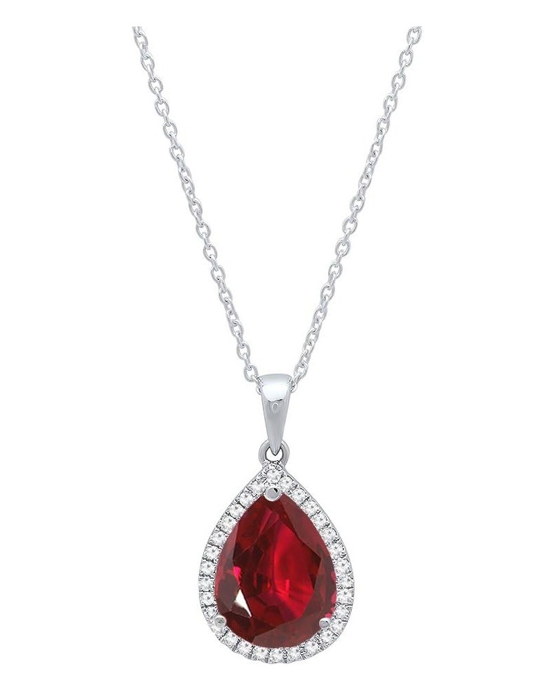 18K 10X7 MM Pear Cut Lab Created Gemstone & Round Cut Diamond Ladies Teardrop Pendant, White Gold Created Ruby $109.90 Pendants