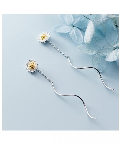 925 Sterling Silver Daisy Earrings Dangle Chain for Women Teen Girls Daisy Flowers Tassel Earrings $10.25 Earrings