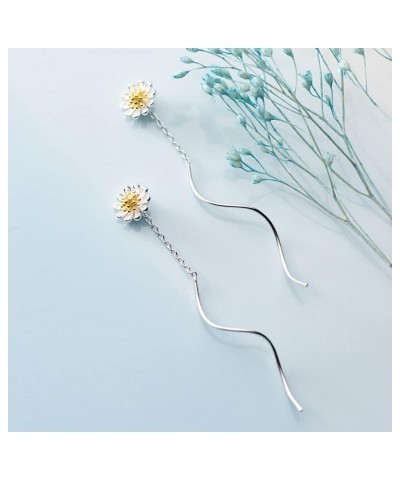 925 Sterling Silver Daisy Earrings Dangle Chain for Women Teen Girls Daisy Flowers Tassel Earrings $10.25 Earrings