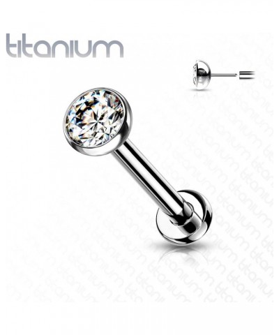 Dynamique Implant Grade Titanium Threadless Push in Labret With Bezel Set CZ Ball Top (Sold Per Piece) T:1.2mm L:6mm S:3mm Cl...