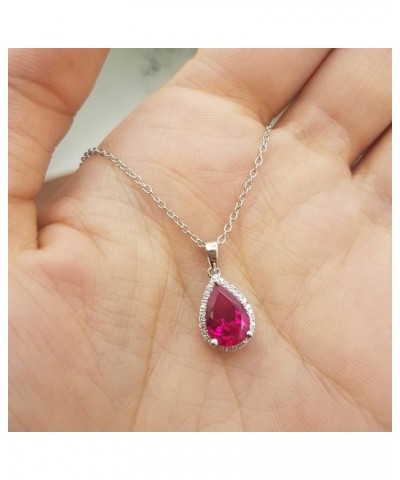 18K 10X7 MM Pear Cut Lab Created Gemstone & Round Cut Diamond Ladies Teardrop Pendant, White Gold Created Ruby $109.90 Pendants