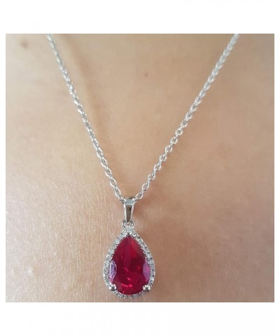 18K 10X7 MM Pear Cut Lab Created Gemstone & Round Cut Diamond Ladies Teardrop Pendant, White Gold Created Ruby $109.90 Pendants