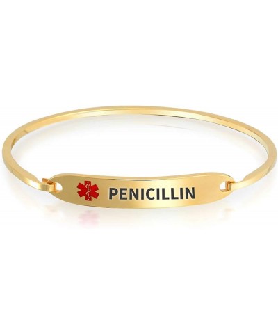 Customizable Engravable Identification Medical ID Sleek Bangle Bracelet for Women Stainless Steel 7 Inch Gold Penicillin $13....