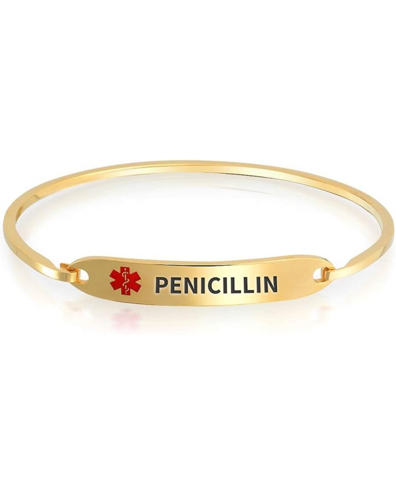 Customizable Engravable Identification Medical ID Sleek Bangle Bracelet for Women Stainless Steel 7 Inch Gold Penicillin $13....