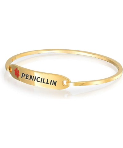 Customizable Engravable Identification Medical ID Sleek Bangle Bracelet for Women Stainless Steel 7 Inch Gold Penicillin $13....