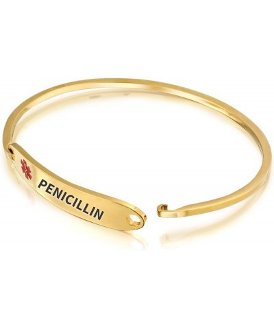 Customizable Engravable Identification Medical ID Sleek Bangle Bracelet for Women Stainless Steel 7 Inch Gold Penicillin $13....