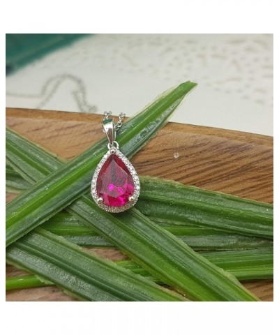 18K 10X7 MM Pear Cut Lab Created Gemstone & Round Cut Diamond Ladies Teardrop Pendant, White Gold Created Ruby $109.90 Pendants