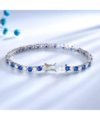 14K Gold Sapphire and Moissanite Tennis Bracelet for Women, Celebrating September Birthdays with Everyday Elegance Round Sapp...