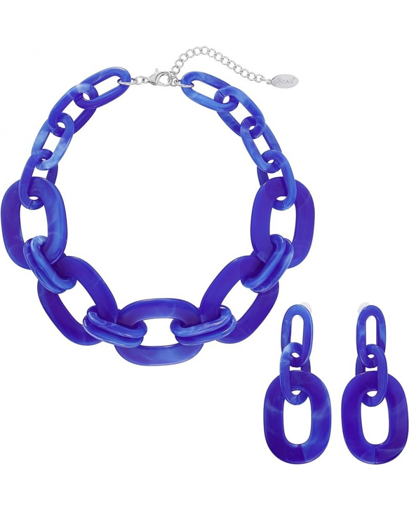 Acrylic Chunky Statement Necklace for Women Cube Link Chain Collar Necklace and Hoop Earrings Costome Jewelry Set Royalblue $...