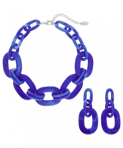 Acrylic Chunky Statement Necklace for Women Cube Link Chain Collar Necklace and Hoop Earrings Costome Jewelry Set Royalblue $...