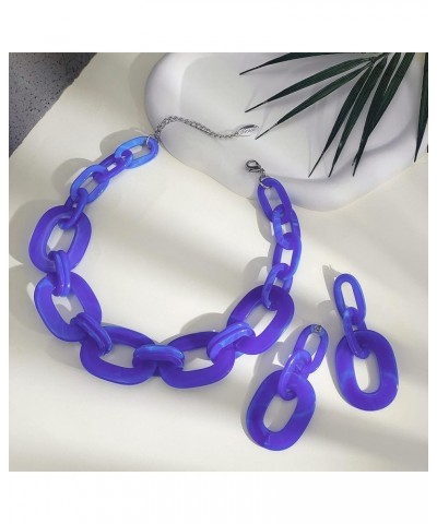 Acrylic Chunky Statement Necklace for Women Cube Link Chain Collar Necklace and Hoop Earrings Costome Jewelry Set Royalblue $...