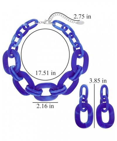 Acrylic Chunky Statement Necklace for Women Cube Link Chain Collar Necklace and Hoop Earrings Costome Jewelry Set Royalblue $...