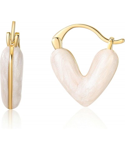 Heart Earrings for Women 18K Gold Plated Love Heart Hoop Earrings Gifts for Christmas White heart $9.68 Earrings