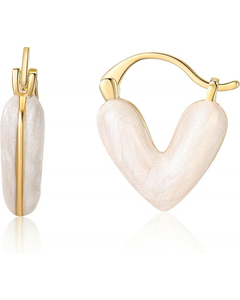 Heart Earrings for Women 18K Gold Plated Love Heart Hoop Earrings Gifts for Christmas White heart $9.68 Earrings