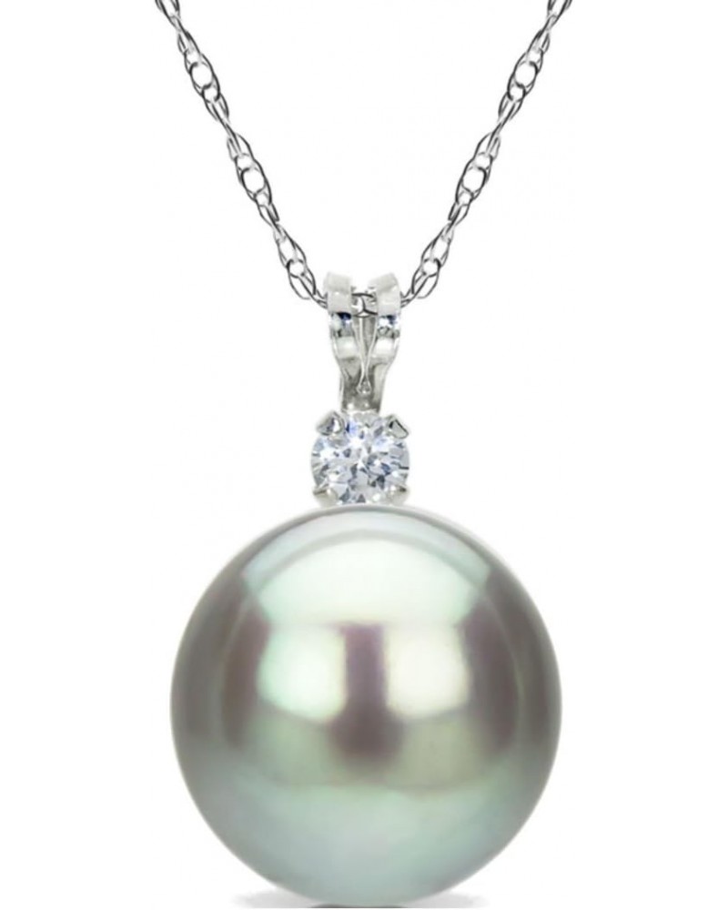 Sterling Silver 7-7.5mm Dyed-grey Freshwater Cultured Pearl with .25tcw CZ Pendant Necklace, 18 $14.00 Necklaces