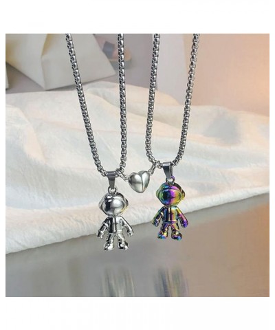 2Pcs Stainless Steel Mutual Attraction Magnets Couples Matching Pendant Necklace Magnetic Astronaut Promise Necklace for Wome...