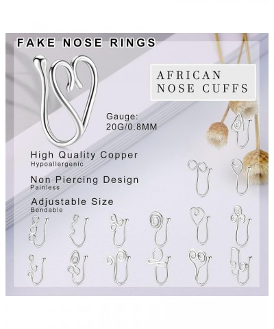 16Pcs Fake Nose Rings African Nose Cuff Non Pierced Faux Nose Rings for Women Clip on Nose Ring Faux Septum Nose Rings Non Pi...