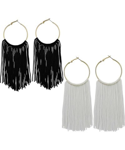 Hoop Statement Tassels Dangle Drop Earrings for Women black+white $11.01 Earrings