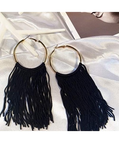 Hoop Statement Tassels Dangle Drop Earrings for Women black+white $11.01 Earrings