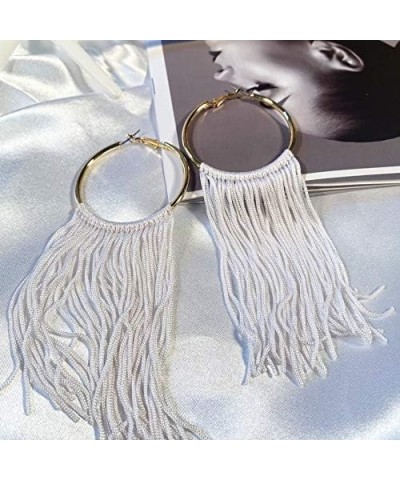 Hoop Statement Tassels Dangle Drop Earrings for Women black+white $11.01 Earrings