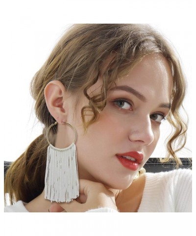 Hoop Statement Tassels Dangle Drop Earrings for Women black+white $11.01 Earrings