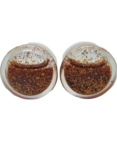 Gold Glitter Liquid Filled Ear Plugs - Double Flared - 6 Sizes - Pair 2 Gauge (6mm) $9.87 Body Jewelry