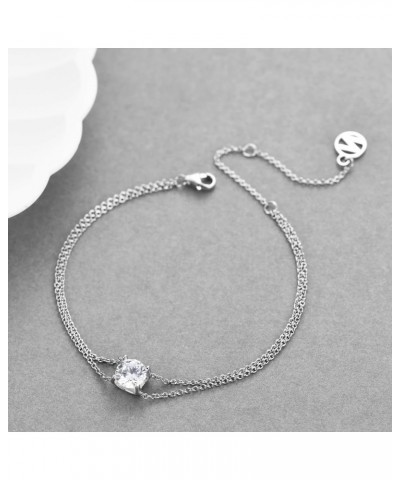 Solid 925 Sterling Silver Bracelets for Women Girls, Dainty Interlocking Circles Cubic Zirconia Adjustable Chain Bracelet, Tr...