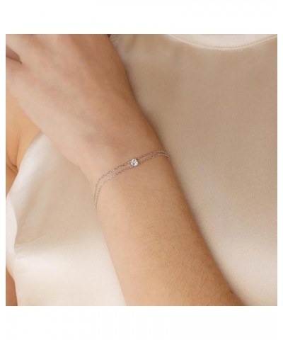 Solid 925 Sterling Silver Bracelets for Women Girls, Dainty Interlocking Circles Cubic Zirconia Adjustable Chain Bracelet, Tr...