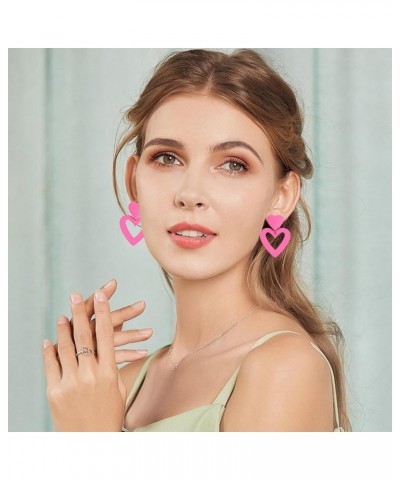 Pink Heart Earrings for Women Pink Love Earrings Trendy Love Heart Earrings Heart Drop Dangle Earrings $8.84 Earrings