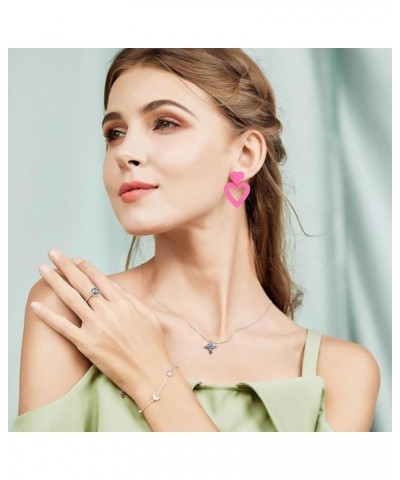 Pink Heart Earrings for Women Pink Love Earrings Trendy Love Heart Earrings Heart Drop Dangle Earrings $8.84 Earrings