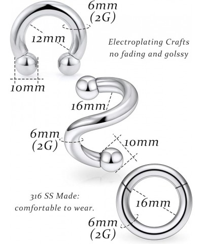 2G 4G 6G 8G Earrings PA Rings Spring Action CBR Monster Screwball Rings Horseshoe Circular Barbell 316L Surgical Steel Intern...