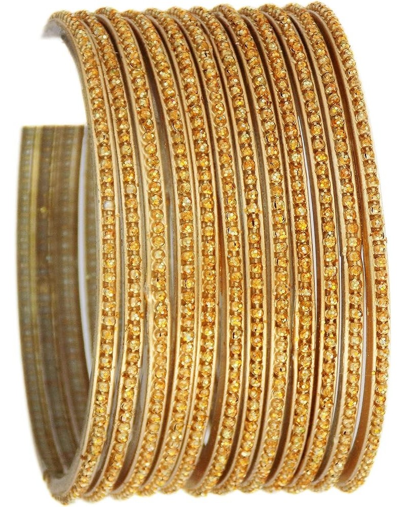 JD'Z COLLECTION Indian Gold Color Bangle Bracelet For Women,Ethnic Cultural Beautiful Glass Bangles Set Of 12 2.6 Inches $11....