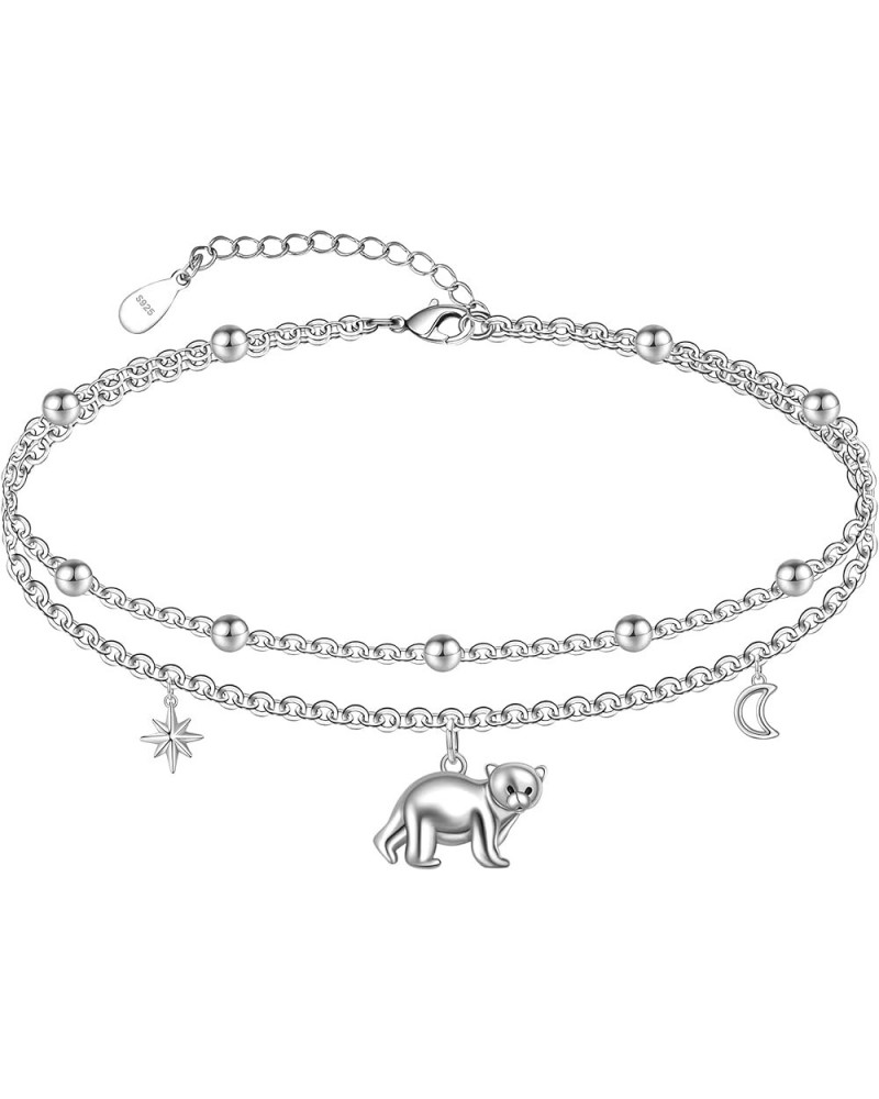 Women Anklets S925 Sterling Silver Cute Animal Layered Anklet Bracelet Adjustable Multilayer Beach Anklet Bracelet Summer Foo...