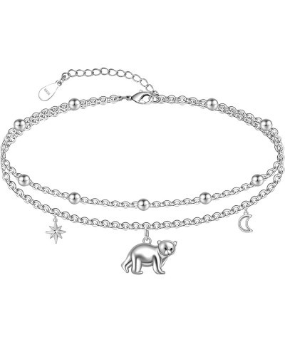 Women Anklets S925 Sterling Silver Cute Animal Layered Anklet Bracelet Adjustable Multilayer Beach Anklet Bracelet Summer Foo...