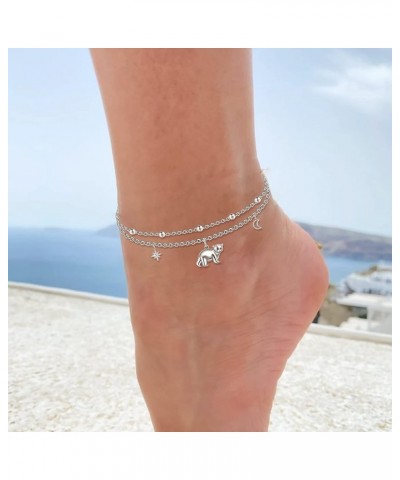 Women Anklets S925 Sterling Silver Cute Animal Layered Anklet Bracelet Adjustable Multilayer Beach Anklet Bracelet Summer Foo...