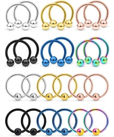 12 Pairs 20G-14G Surgical Steel Horseshoe Captive Bead Nose Hoop Ring Septum Lip Nipple Helix Cartilage Tragus Hoop Rings Pie...