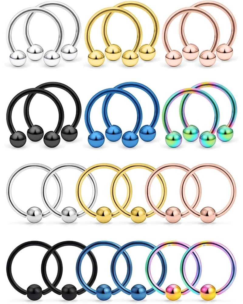 12 Pairs 20G-14G Surgical Steel Horseshoe Captive Bead Nose Hoop Ring Septum Lip Nipple Helix Cartilage Tragus Hoop Rings Pie...