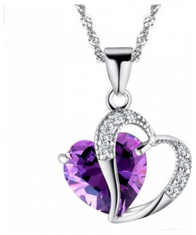 Pendant Necklace Cubic Zirconia Inlaid Neck Decoration Women Cubic Zirconia Inlaid Heart Shape Necklace for Party Purple $3.5...