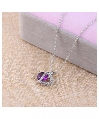 Pendant Necklace Cubic Zirconia Inlaid Neck Decoration Women Cubic Zirconia Inlaid Heart Shape Necklace for Party Purple $3.5...