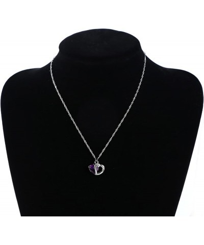 Pendant Necklace Cubic Zirconia Inlaid Neck Decoration Women Cubic Zirconia Inlaid Heart Shape Necklace for Party Purple $3.5...