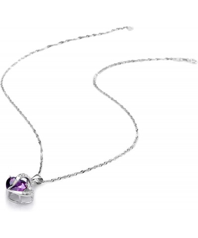 Pendant Necklace Cubic Zirconia Inlaid Neck Decoration Women Cubic Zirconia Inlaid Heart Shape Necklace for Party Purple $3.5...