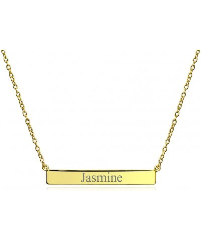 Personalize Thin Name Plated Engravable Sideways Horizontal Flat Bar Pendant Necklace For Women 14K Rose Gold Plated Sterling...