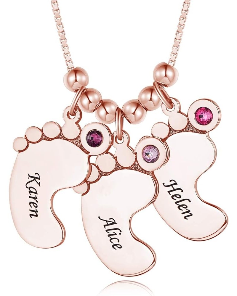 Personalized Mother Necklace with 1-4 Birthstone & Engraved Names for Women, Custom Baby Feet Necklace for New Mom, Customize...